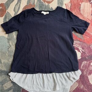 LOFT Navy Blue Kids Tee with Striped Hem